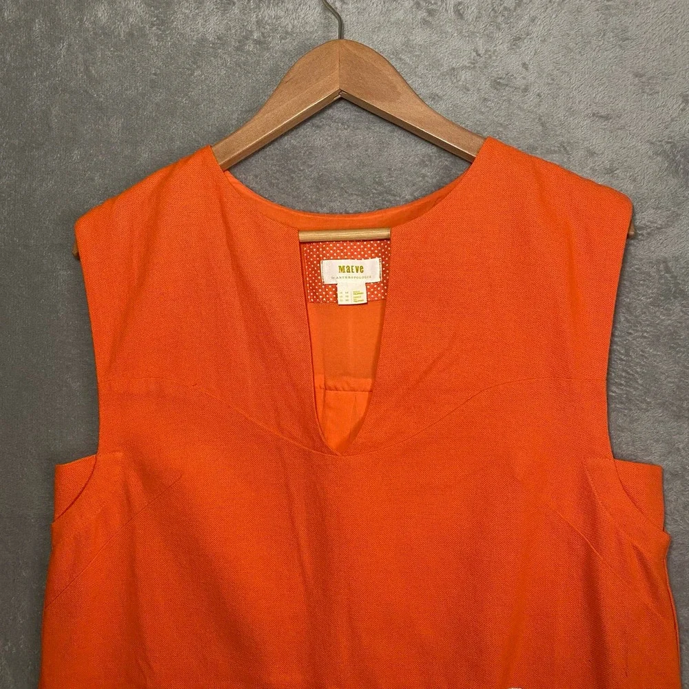 Anthropologie Maeve Orange Sleeveless Mini Dress with White Embroidered Starfish - Picture 3 of 15